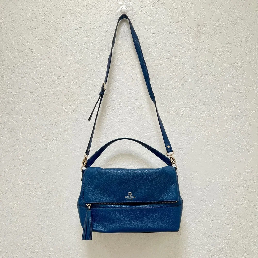 Kate Spade Cobble Hill Little Minka Blue Pebbled Leather Satchel Crossbody Bag